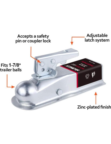Acoplador de Remolque NBJINGYI 2" con Bola de 48 mm 907 kg