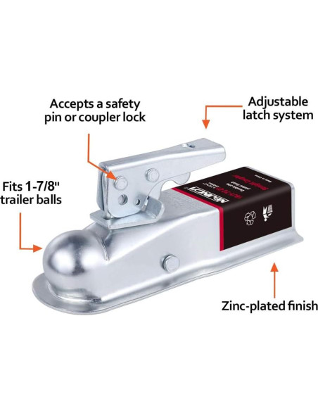 Acoplador de Remolque NBJINGYI 2" con Bola de 48 mm 907 kg