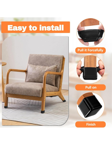 16 Protectores de Patas de Silla Cuadrados BAIPOK 1.6-2.1cm Negro