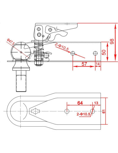 Acoplador de Remolque NBJINGYI 2" con Bola de 48 mm 907 kg