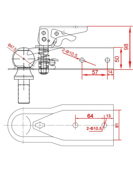 Acoplador de Remolque NBJINGYI 2" con Bola de 48 mm 907 kg