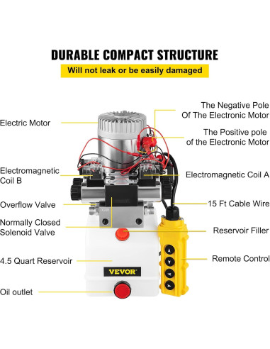 Bomba Hidráulica Doble Acción VEVOR 12V CC 4.5L 3200 PSI
