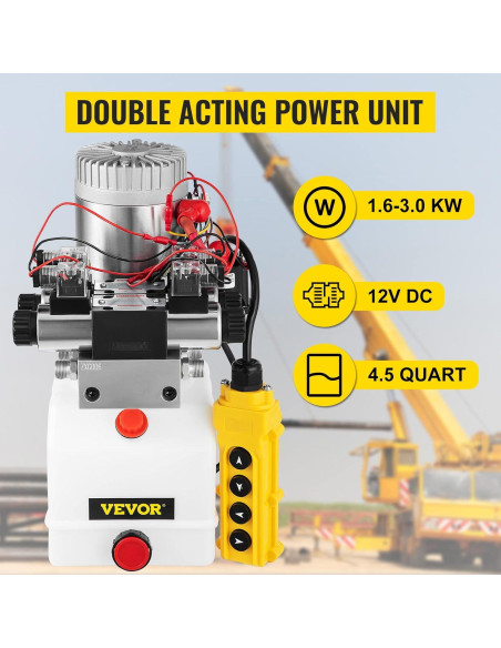 Bomba Hidráulica Doble Acción VEVOR 12V CC 4.5L 3200 PSI