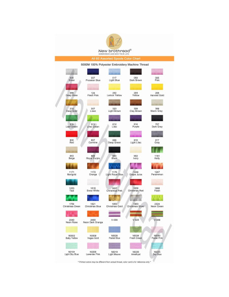 Hilos de bordado Brothread 60 colores 5000M poliéster