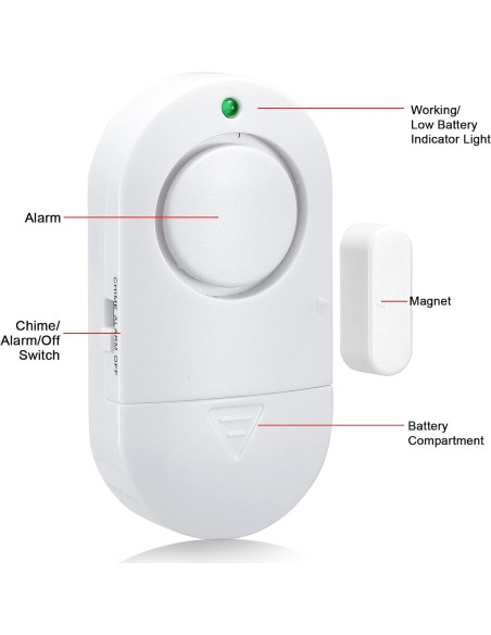 Alarma de Seguridad Zabree 120dB para Puertas y Ventanas - Paquete de 8 Alarma de Seguridad Zabree 120dB para Puertas y Ventanas - Paquete de 8