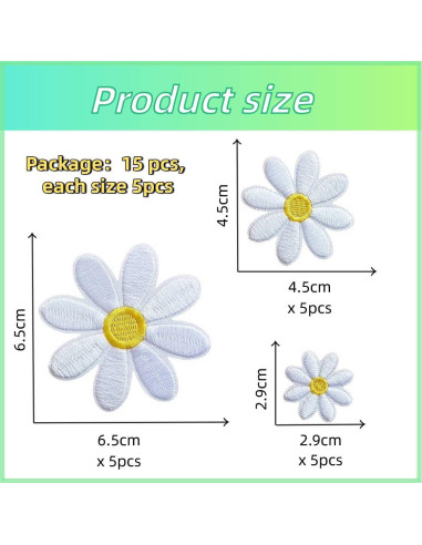 15 Piezas Parche Flor Margarita MISDONR para Planchar 3 Tamaños