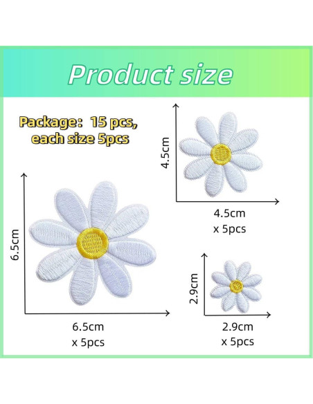 15 Piezas Parche Flor Margarita MISDONR para Planchar 3 Tamaños 15 Piezas Parche Flor Margarita MISDONR para Planchar 3 Tamaños