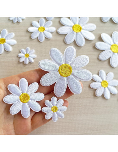 15 Piezas Parche Flor Margarita MISDONR para Planchar 3 Tamaños