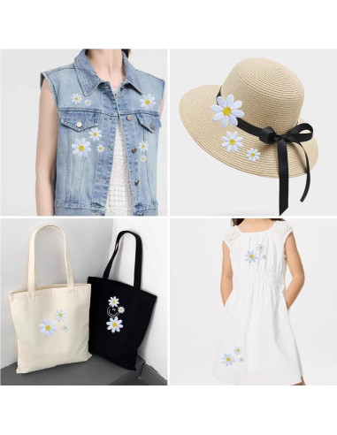 15 Piezas Parche Flor Margarita MISDONR para Planchar 3 Tamaños