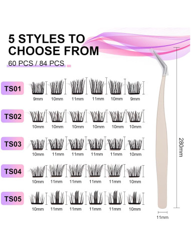 Kit de Pestañas Autoadhesivas FYB TS01 - 60 Pcs, Fácil Aplicación