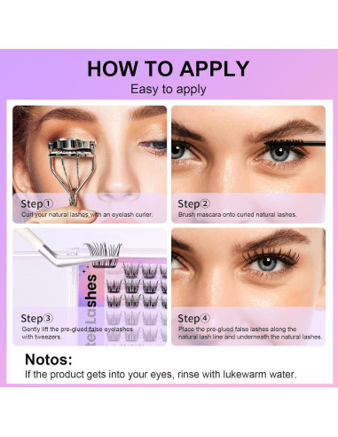 Kit de Pestañas Autoadhesivas FYB TS01 - 60 Pcs, Fácil Aplicación