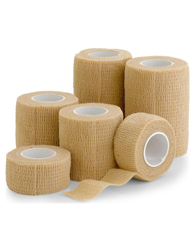 Cinta Cohesiva Autoadherente MEDca - Paquete de 6 Rollos Beige