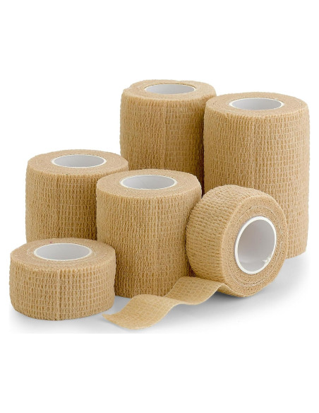Cinta Cohesiva Autoadherente MEDca - Paquete de 6 Rollos Beige