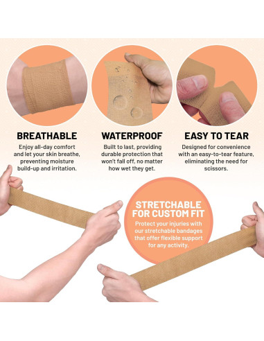 Cinta Cohesiva Autoadherente MEDca - Paquete de 6 Rollos Beige