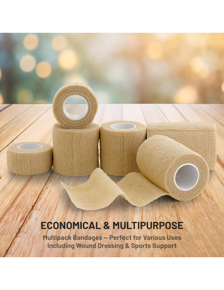 Cinta Cohesiva Autoadherente MEDca - Paquete de 6 Rollos Beige