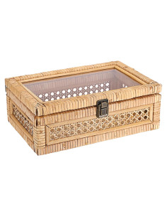 Caja de Exhibición de Ratán Hipiwe con Tapa Transparente 28x18x10cm