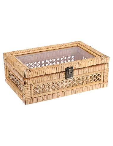 Caja de Exhibición de Ratán Hipiwe con Tapa Transparente 28x18x10cm