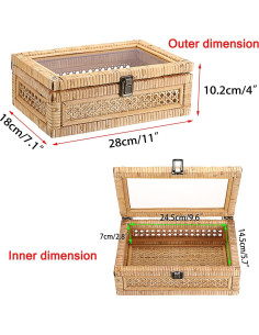 Caja de Exhibición de Ratán Hipiwe con Tapa Transparente 28x18x10cm 2
