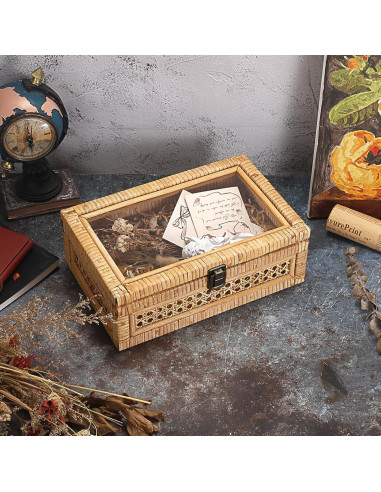 Caja de Exhibición de Ratán Hipiwe con Tapa Transparente 28x18x10cm