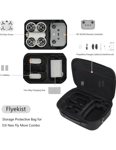 Funda de Transporte Flyekist para DJI Neo - Negra, Resistente y Portátil
