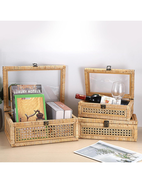 Caja de Exhibición de Ratán Hipiwe con Tapa Transparente 28x18x10cm