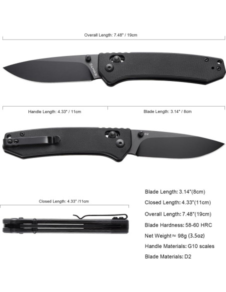 Cuchillo de bolsillo EMHTiii D2 plegable 7.99 cm negro