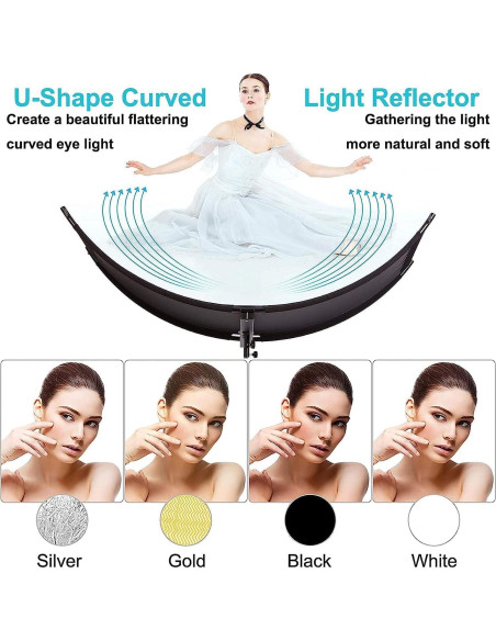 Difusor Reflector de Luz Clamshell YUOCU 180x60cm con Soporte