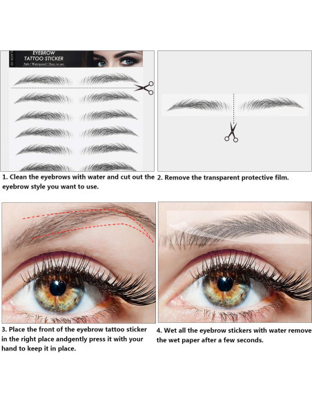 Stickers de Tatuajes de Cejas Blulu 9 Hojas 4D Impermeables
