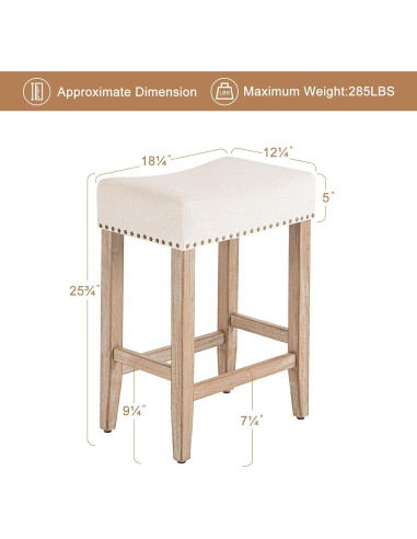 Conjunto de 2 Taburetes de Bar Furniliving Beige 65.1 cm