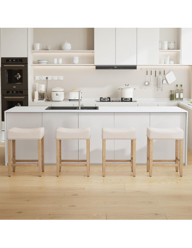 Conjunto de 2 Taburetes de Bar Furniliving Beige 65.1 cm