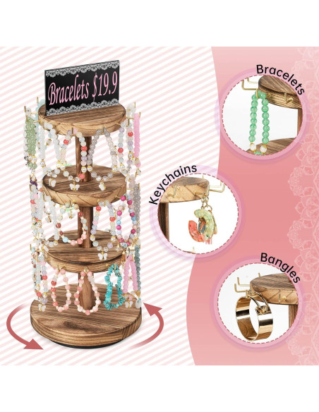 Soporte Giratorio para Pulseras Pinzoveco de Madera 3 Niveles