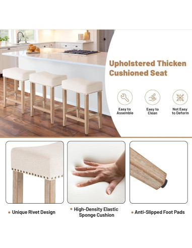 Conjunto de 2 Taburetes de Bar Furniliving Beige 65.1 cm