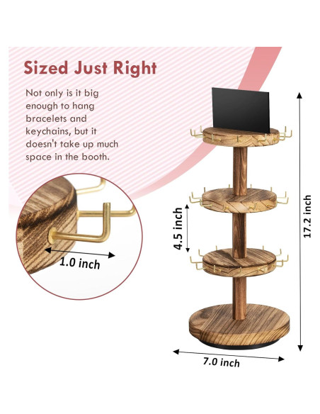 Soporte Giratorio para Pulseras Pinzoveco de Madera 3 Niveles