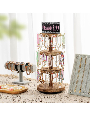 Soporte Giratorio para Pulseras Pinzoveco de Madera 3 Niveles