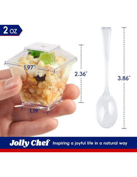 JOLLY CHEF 100 Copas de Postre Mini 60 ml Cuadradas con Tapas