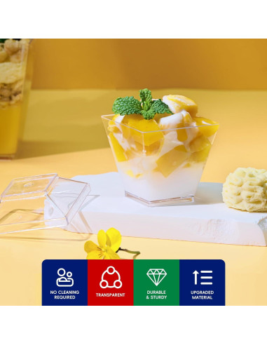 JOLLY CHEF 100 Copas de Postre Mini 60 ml Cuadradas con Tapas