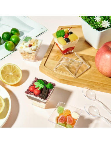 JOLLY CHEF 100 Copas de Postre Mini 60 ml Cuadradas con Tapas