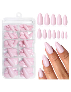 240 Uñas Postizas Almendra Rosa Bebé Lifextol Medianas