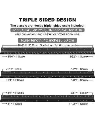 Regla Triangular de Aluminio Jotyua 30.48 cm Grabado Láser