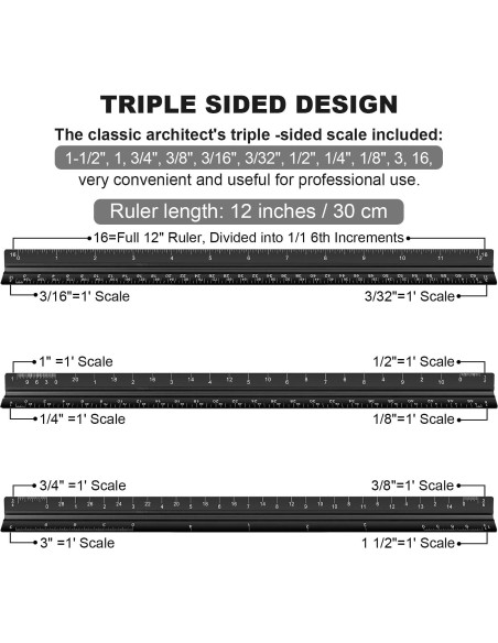 Regla Triangular de Aluminio Jotyua 30.48 cm Grabado Láser