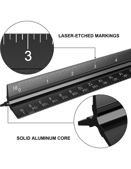 Regla Triangular de Aluminio Jotyua 30.48 cm Grabado Láser