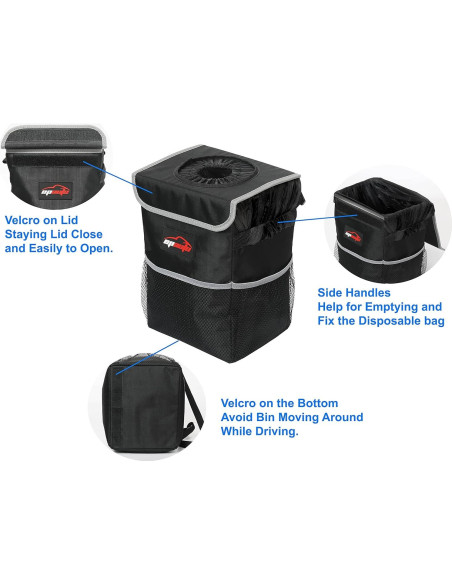 Basurero de Coche EPAuto Impermeable 9.46L Negro con Tapa