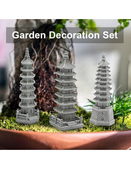 3PCS Esculturas de Pagoda Zen Saihisday para Jardín 10.5cm