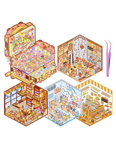 5 Sets de Pegatinas 3D Capybara HOMICO - Mini Casa DIY