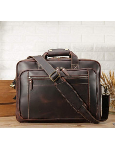 Maletín de Cuero Vintage Masa Kawa para Laptop 17" Marrón 2