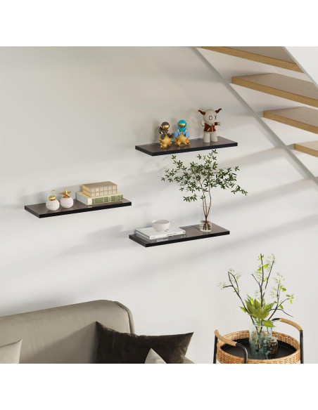 Juego de 3 estantes flotantes Acryve acrílico negro 40x15x1.5 cm