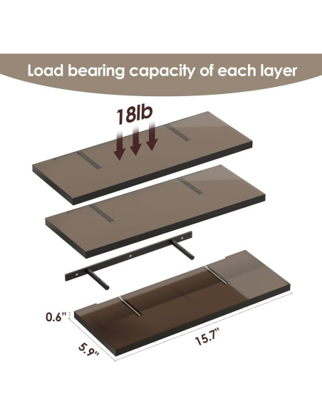 Juego de 3 estantes flotantes Acryve acrílico negro 40x15x1.5 cm