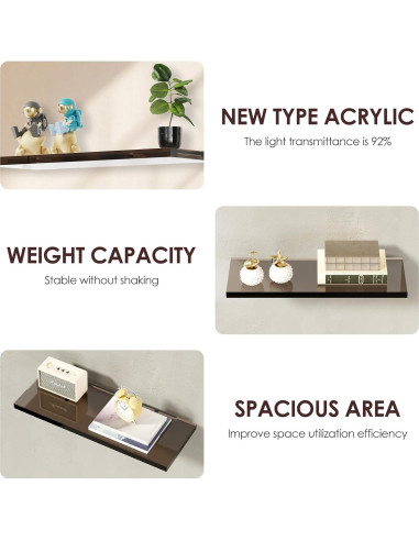 Juego de 3 estantes flotantes Acryve acrílico negro 40x15x1.5 cm