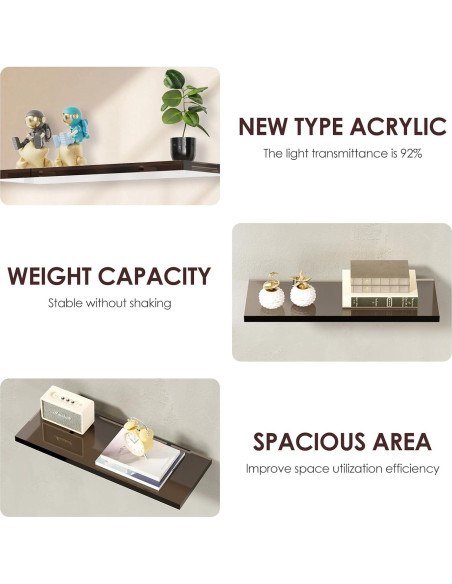 Juego de 3 estantes flotantes Acryve acrílico negro 40x15x1.5 cm