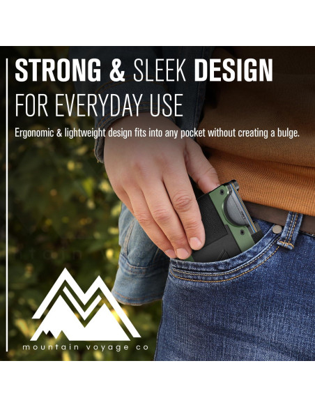 Billetera delgada Mountain Voyage Co con bloqueo RFID Verde Militar